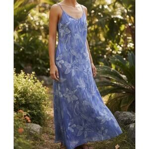 Hugo Buscati Dress Women's Vintage Floral Chiffon Maxi Dress Size 16 Blue